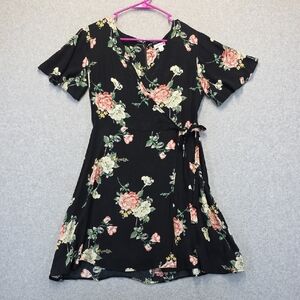 Xhilaration Black Floral Wrap Dress Size Small